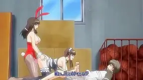 Tennis camp turns into an anime threesome public fuck in the basketball gym