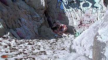 Hot french blonde anal fucking by big cock on public beach