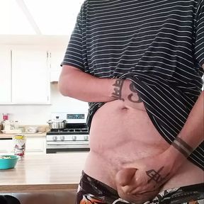 Jacking off in the kitchen loudly! Almost caught!