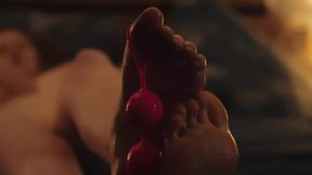 Footjob from a young bitch with balls in her fingers
