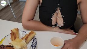 Hot Turkish neighbour seduces with natural big boobs