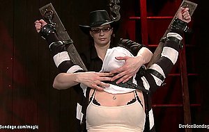 Hooked pussy lesbian gets caned