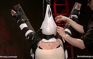 Hooked pussy lesbian gets caned