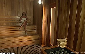 Big cock shemale anal fucks babe at spa