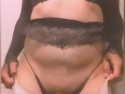Sexy Travesti in hot lingerie and white stockings cum free hands