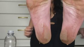 Dirty Oily Footjob and feet covered in fake cum