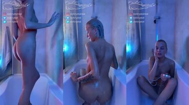 Cute petite blogger gets wet in the shower with her tight wet pussy