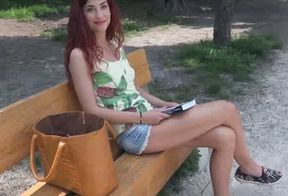 Redhead rides my cock in the fields