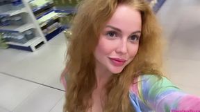 Russian red head with freckles Flaming Foxy sucks big cock and takes cum in mouth POV