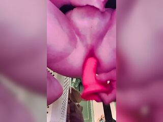 Femboy arsehole swallows pink sex tool hungrily