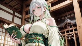 Silver-haired Shrine Maiden Secrets! Languidly Reclining in a Red Corridor, Her Bare Shoulders and Lush Thighs Exposed