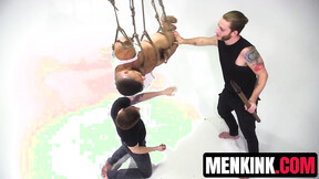 ”Sexy Jeremy Spreadumz TIED UP & prick stroked by two horny guys”