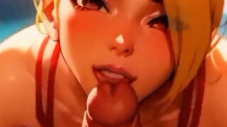 AI Anime red head girl sucking dick on the beach