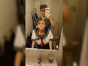 Little busty sailor girlfriend fucked in the bathroom