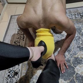 Mistress footjob and shoejob cum