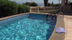Insatiable MILF Rides Her Lover in the Pool
