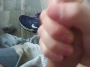 SNEAK JERK OF & CUM ON stepbrother SOCKS
