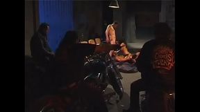 Chick oils herself before masturbation and fucking wth bikers