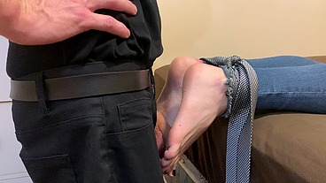 little teen gets tied up and given a foot massage