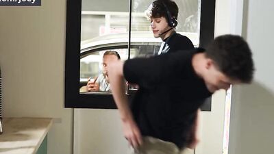 Submissive Joey Mills Swallows His Hot Customer Brogan's Dick Before He Calls Him Inside For A Quick Fuck - MEN