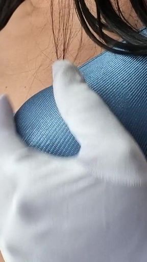 Caressing My Hard and Firm Tits Under My Silky Shiny Blue Nylon Bra, Vintage Bra 90s Lingerie