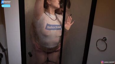 Morning shower sex with redhead deep throat and cum in mouth