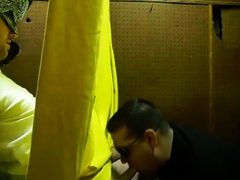 Blowing a Straight Guy through Homemade Gloryhole