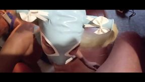 Milf blowjob POV with my wife beautiful body covered only by pantyhose and heels &mdash;  mask with pigtails