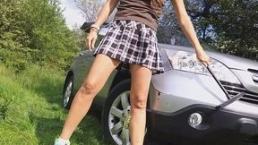 Car Wash Upskirt, No Panties - Public Flashing