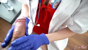 Hot nurse Eva Myst jerks off doctor's big cock in the hospital