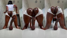 my parents were home so i fucked my dildo in the bathroom instead