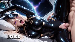 Sexy Space Girl in Tight Latex Gets Deepthroated and Massive Facial in Futuristic Room