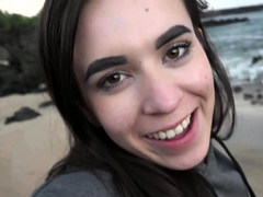 Lovely Amateur teen brunette masturbating outdoor
