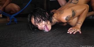 Hot group sex with big tits and cum swallowing