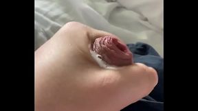 Got lot of pre-cum that need cleaning up and with big cumshot at the end