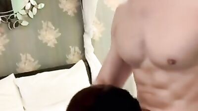 Hot Asian muscle handsome with young man bathroom bareback in house