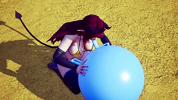 Demon Girl sucking off a bouncing ball.