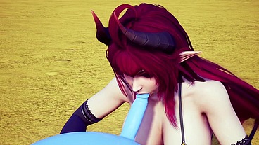 Demon Girl sucking off a bouncing ball.