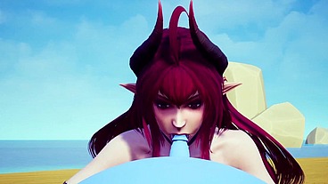 Demon Girl sucking off a bouncing ball.