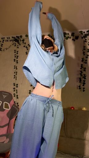 Teen plays with her belly button