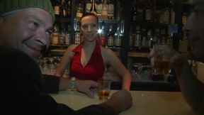 Slutty Waitress Gets Fucked by Two Guys in a Bar