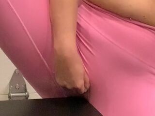 Angel squirts throughout yoga panties during the time that humping gamer desk