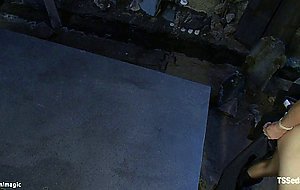 Big cock TS anal fucks man in Cemetary