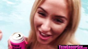 Teen BFFs ride big dick and take facial after beach volleyball