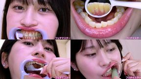Maina Yuuri - Observing Maina's teeth with a dental mirror & brushing her teeth while wearing a mouth opener & finger toothbrushing while wearing a lip hook - MOV 1080p