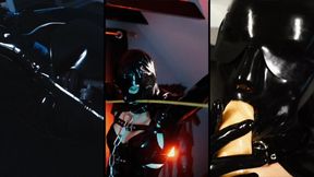 TWO FEMDOMS FUCK THE LATEX SLAVE WITH DILATORS