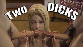 Asian MILF Tsunade Sucks Two Dicks in 3D Animated Hentai
