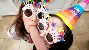 ”Stepmommy & stepaunt gives the most amazing bday blowjob to stepson”