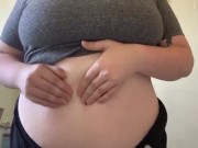 Showing off my outfit with some teasing and belly play
