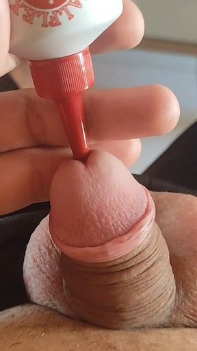 Beautiful Penetration of Motorcycle Oil Into the Glans